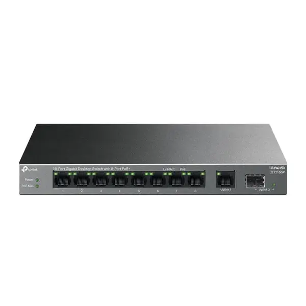 TP-LINK LS1210GP 10-Port Gigabit Desktop Switch with 8-Port PoE