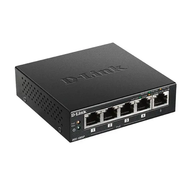 سوئیچ غیر مدیریتی 5 پورت گیگابیت با 4 پورت PoE دی لینک مدل DGS-1005P