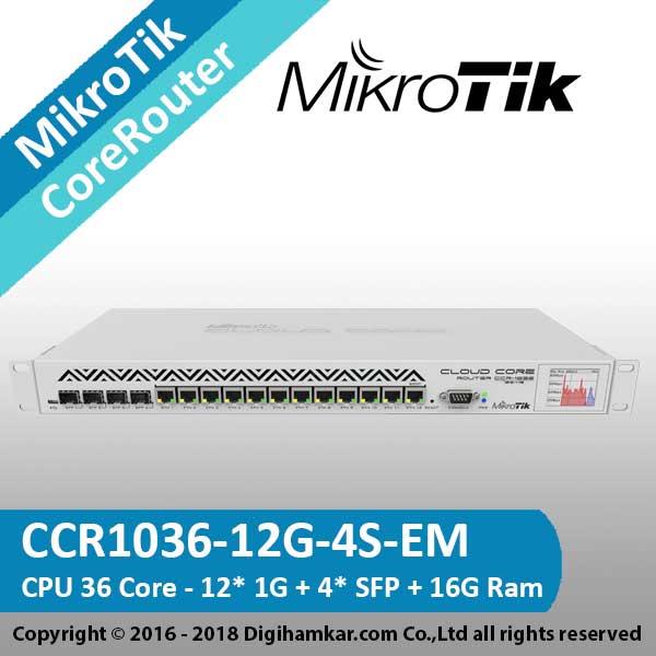 روتر شبکه 12 پورت میکروتیک مدل CCR1036-12G-4S-EM روتر مدیریتی 12 پورت گیگابیت کلود میکروتیک CCR1036-12G-4S-EM