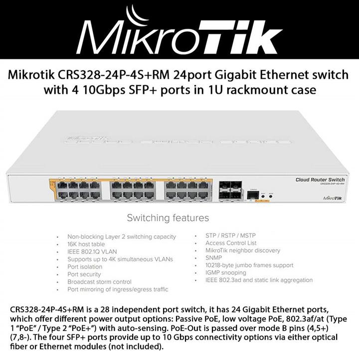 روتر سوئیچ CRS328-24P-4S+RM میکروتیک