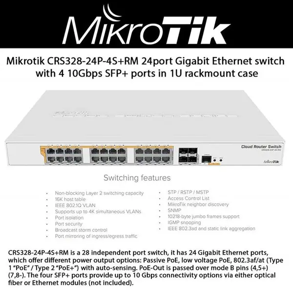 روتر سوئیچ CRS328-24P-4S+RM میکروتیک - 3