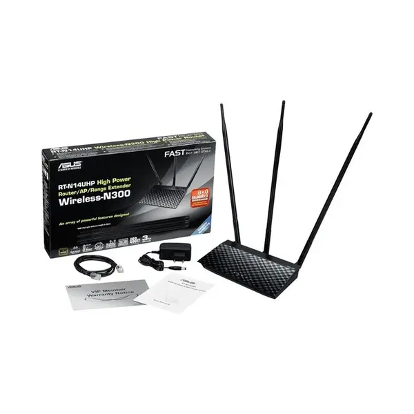 روتر، اکسس پوینت و تقویت کننده بی سیم ایسوس مدل RT-N14UHP Asus RT-N14UHP High Power Wireless-N300 3-in-1 Router - 3