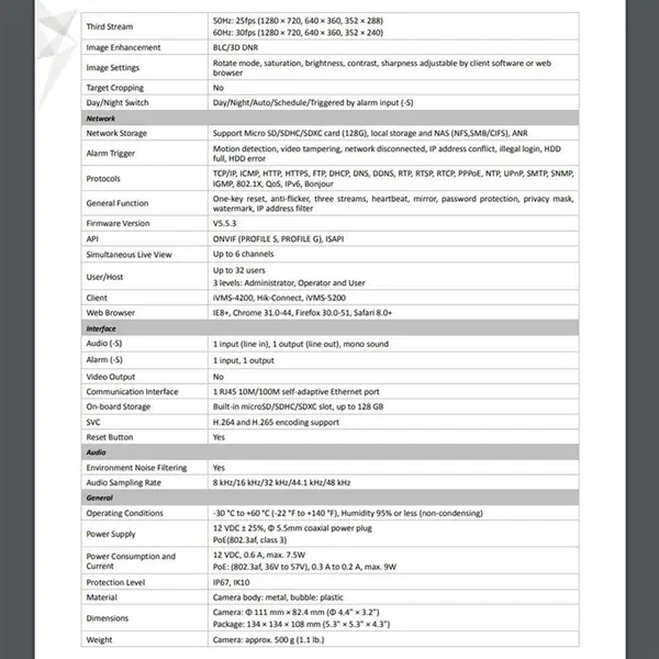 دوربین مداربسته تحت شبکه هایک ویژن مدل DS-2CD2163G0-IS -