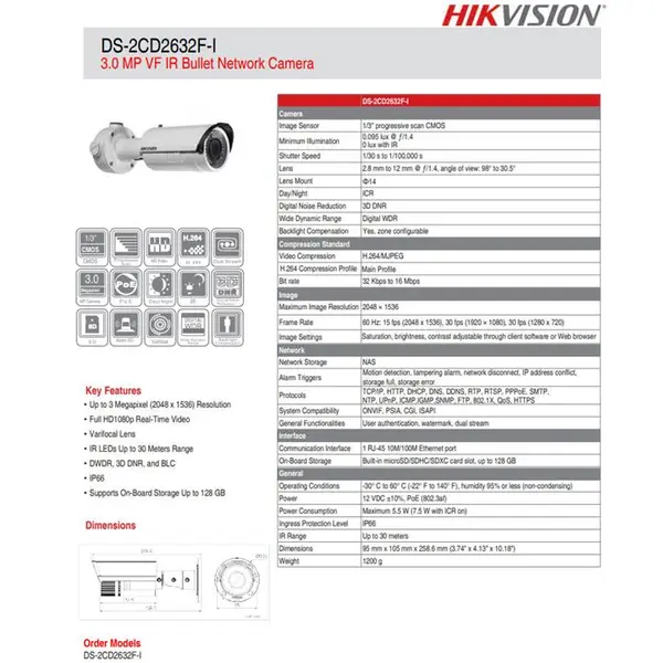 دوربین تحت شبکه هایک ویژن مدل DS-2CD2632F-I Hikvision DS-2CD2632F-I Network Camera - 4