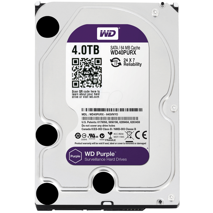 هارددیسک اینترنال وسترن دیجیتال سری بنفش 64 مگابایت کش ظرفیت 4 ترابایت Western Digital 4TB Purple Edition 64MB Cache