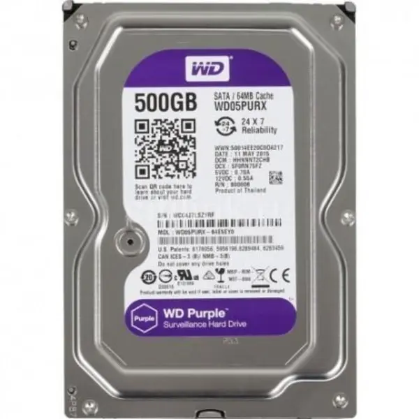 هارد دیسک اینترنال وسترن دیجیتال مدل Purple WD05PURX ظرفیت 500 گیگابایت Hard Disk WD05PURX Western Digital Purple Edition 500GB - 5
