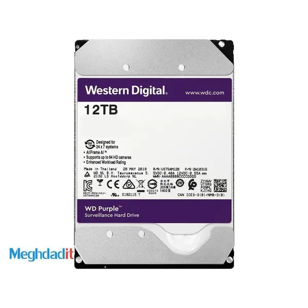 هارد دیسک اینترنال وسترن دیجیتال سری Purple WD121PURX با ظرفیت 12 ترابایت Western Digital WD121PURX Purple 12TB 256MB Cache Internal Hard Drive - 3