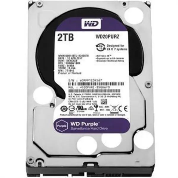 هارددیسک اینترنال وسترن دیجیتال سری Purple مدل WD20PURZ ظرفیت 2 ترابایت Western Digital Purple WD20PURZ Internal Hard Disk - 2TB - 5