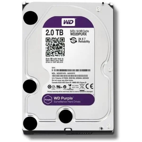 هارددیسک اینترنال وسترن دیجیتال مدل Purple WD20EJRX ظرفیت 2 ترابایت Western Digital Purple WD20EJRX Internal Hard Disk 2TB - 2