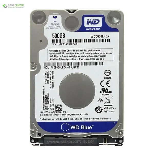هارددیسک اینترنال وسترن دیجیتال سری آبی مدل WD5000LPCX ظرفیت 500 گیگابایت Western Digital Blue WD5000LPCX Internal Hard Drive - 500GB - 5