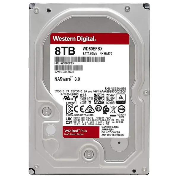 هارددیسک اینترنال وسترن دیجیتال سری رد پلاس مدل WD80EFBX ظرفیت 8 ترابایت Western Digital WD80EFBX Red Plus 8TB 3.5" 7200rpm 256MB Internal Hard Drive - 4