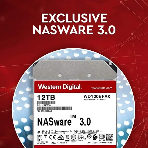 WD Red 12TB NAS هارد داخلی - کلاس 5400 RPM، SATA 6 گیگابایت / ثانیه، 256 مگابایت حافظه پنهان، 3.5 "- WD120EFAX Western Digital Red WD120EFAX 12TB NAS Hard Drive - 2