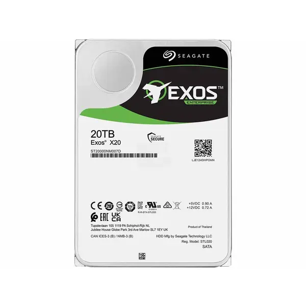 هارد اینترنال سیگیت ظرفیت 20 ترابایت سری Exos X20 مدل Seagate ST20000NM007D Seagate Exos X20 ST20000NM007D 20TB 7200 RPM 256MB Cache SATA 6.0Gb/s 3.5″ Internal Hard Drive