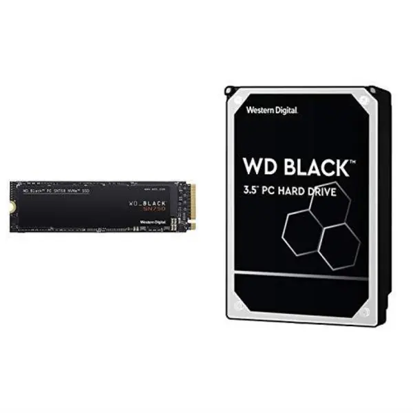 حافظه SSD وسترن دیجیتال مدل BLACK SN750 NVME ظرفیت 250 گیگابایت WD BLACK SN750 250GB NVMe Internal Gaming SSD - Gen3 PCIe, M.2 2280, 3D NAND with Black 2TB Performance Desktop Hard Disk Drive - 7200 RPM SATA 6 Gb/s 64MB Cache