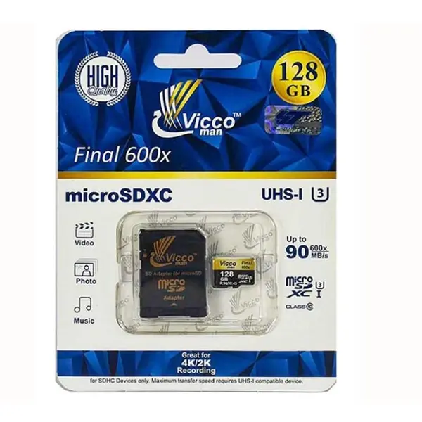 رم میکرو 128 گیگ Vicco man MicroSD U3 90MB/S final 600x Vicco man microSDXC Final 600X UHS-l U3 90MB/s- 128GB