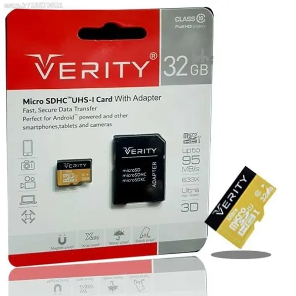 حافظه میکرو اس دی وریتی مدل یو 1 به همراه آداپتر با ظرفیت 32 گیگابایت VERITY MicroSDHC Class 10 U1 95MB/S Memory Card With Adapter 32GB
