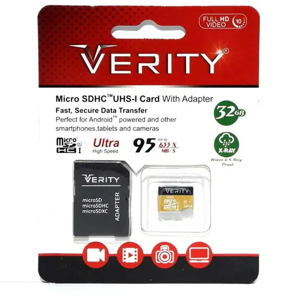 حافظه میکرو اس دی وریتی مدل یو 1 به همراه آداپتر با ظرفیت 32 گیگابایت VERITY MicroSDHC Class 10 U1 95MB/S Memory Card With Adapter 32GB