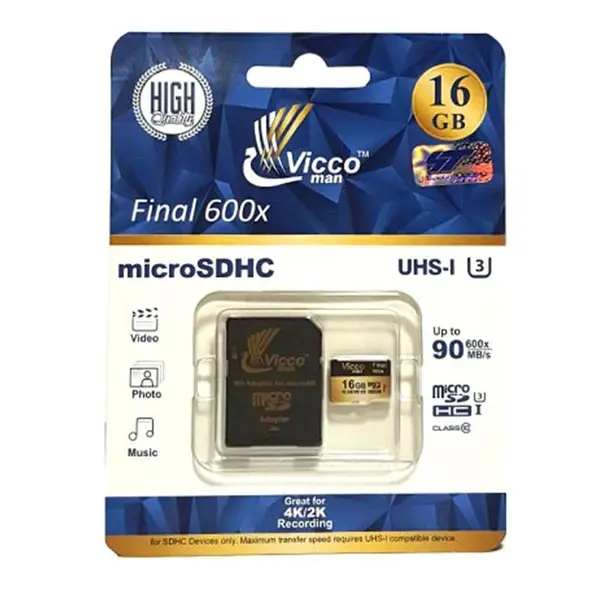 مموری بدون پک 16 گیگ VICCO 600X U3 Vicco man 16GB Class 10 microSDHC 600X U3 Memory Card