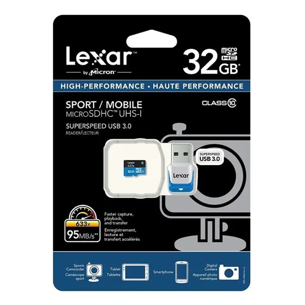 کارت حافظه با ظرفیت 32 گیگابایت لکسار Lexar MICROSDHC Card Class10 633X WITH READER 32GB - 2