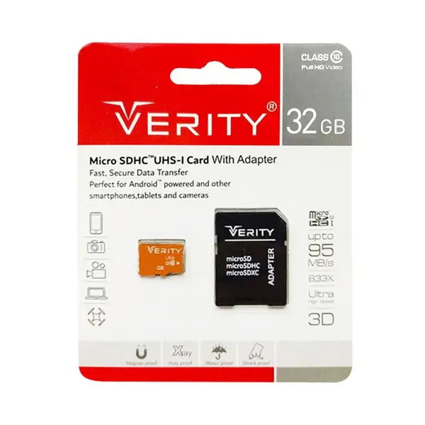 رم میکرو 32 گیگ وریتی Verity 633X U1 C10 95MBs مادام العمر آسان سرویس