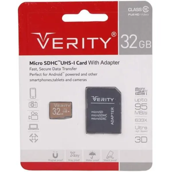 رم میکرو 32 گیگ وریتی Verity 633X U1 C10 95MBs مادام العمر آسان سرویس