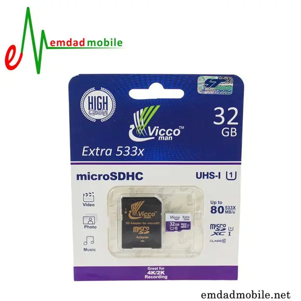 کارت حافظه و رم مموری 32 گیگ Vicco man extra 533x Vicco Man 32GB 80MB MicroSDHC Extra 533X