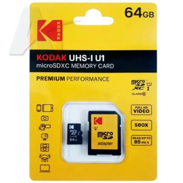 کارت حافظه 64 گیگابایتی کداک Kodak UHS-I U1 Class 10 Premium Performance microSDXC With Adapter - 64GB