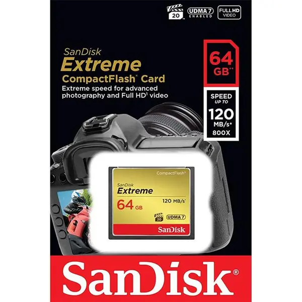 کارت حافظه CompactFlash سن دیسک مدل Extreme سرعت 800X 120MBps ظرفیت 64 گیگابایت SanDisk Extreme CompactFlash 800X 120MBps - 64GB - 4