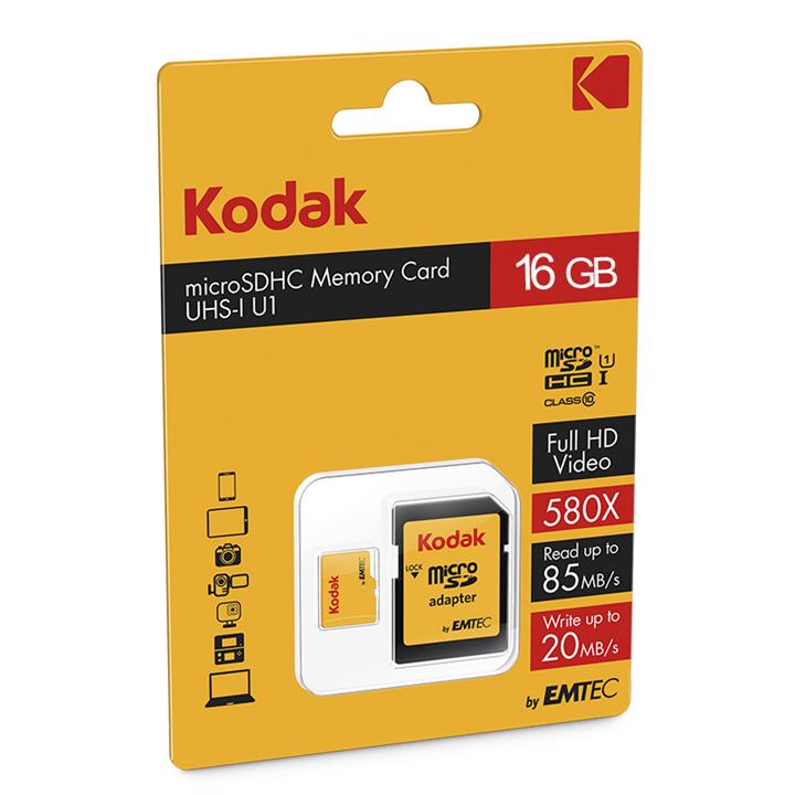 کارت حافظه microSDHC کداک کلاس 10 استاندارد UHS-I U1 سرعت 85MBps 580X همراه با آداپتور SD ظرفیت 16 گیگابایت Kodak UHS-I U1 Class 10 85MBps 580X microSDHC With Adapter - 16GB