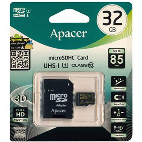 کارت حافظه microSDHC اپیسر کلاس 10 استاندارد UHS-I U1 سرعت 85MBps همراه با آداپتور SD ظرفیت 32 گیگابایت Apacer UHS-I U1 Class 10 85MBps microSDHC With Adapter - 32GB