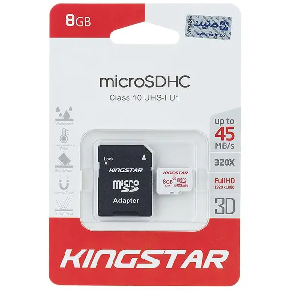 کارت حافظه microSDHC کینگ استار کلاس 10 استاندارد UHS-I U1 سرعت 45MBps همراه با آداپتور SD ظرفیت 8 گیگابایت Kingstar UHS-I U1 Class 10 45MBps microSDHC With Adapter 8GB