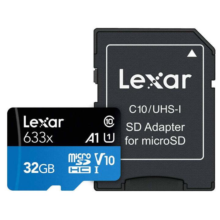 کارت حافظه‌ microSDHC لکسار مدل Blue Series کلاس 10 استاندارد UHS-I U1 سرعت 100MBps 633X همراه با آداپتور SD ظرفیت 32 گیگابایت -
