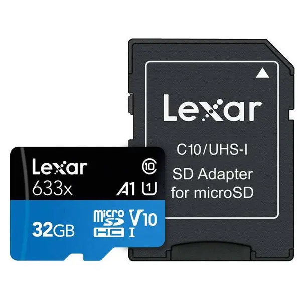 کارت حافظه microSDHC لکسار مدل Blue Series کلاس 10 استاندارد UHS-I U1 سرعت 100MBps 633X همراه با آداپتور SD ظرفیت 32 گیگابایت -