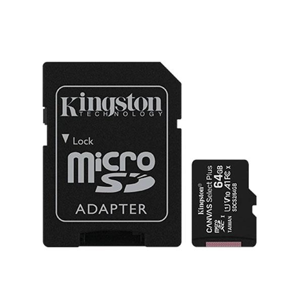 کارت حافظه microSDHC کینگستون مدل Canvas plus کلاس ۱۰ استاندارد UHS-I U1 سرعت ۱۰۰MBps ظرفیت ۶۴ گیگابایت به همراه آداپتور SD