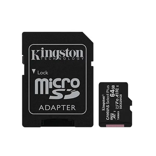 کارت حافظه microSDHC کینگستون مدل Canvas plus کلاس ۱۰ استاندارد UHS-I U1 سرعت ۱۰۰MBps ظرفیت ۶۴ گیگابایت به همراه آداپتور SD