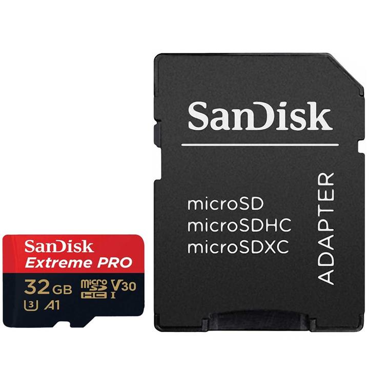 کارت حافظه microSDHC سن دیسک مدل Extreme Pro V30 کلاس 10 استاندارد UHS-I U3 سرعت 100MBps 667X ظرفیت 32 گیگابایت Sandisk Extreme Pro V30 UHS-I U3 Class 10 100MBps 667X microSDHC Card 32GB