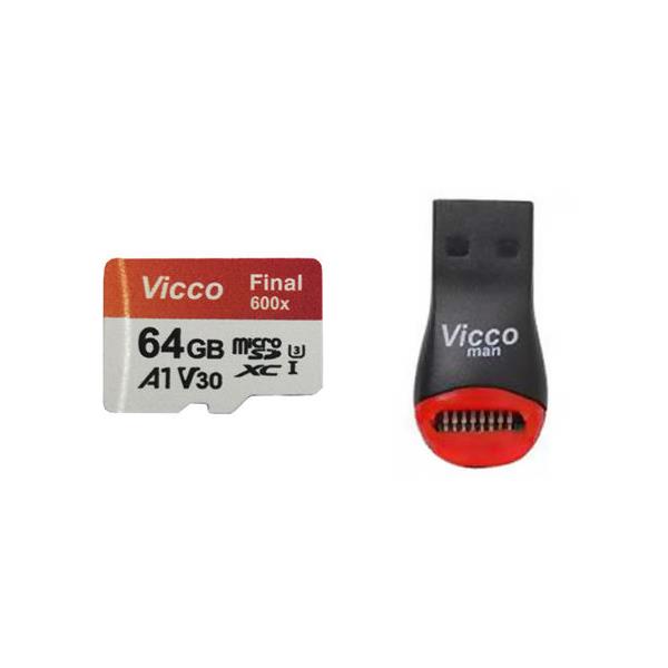 کارت حافظه microSDHC ویکو من مدل Extre600X کلاس 10 استاندارد UHS-I U3 سرعت 90MBps ظرفیت 64گیگابایت همراه با کارت خوان