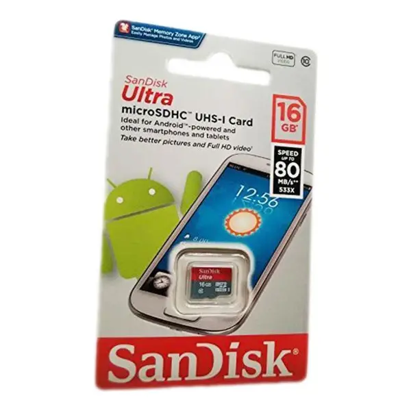 کارت حافظه microSDHC سن دیسک مدل Ultra کلاس 10 استاندارد UHS-I U1 سرعت 80MBps 533X ظرفیت 16 گیگابایت SanDisk Ultra UHS-I U1 Class 10 80MBps 533X microSDHC - 16GB