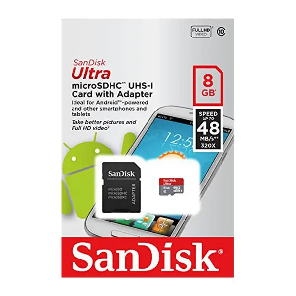 کارت حافظه microSDHC سن دیسک مدل Ultra کلاس 10 استاندارد UHS-I U1 سرعت 48MBps 320X به همراه آداپتور SD ظرفیت 8 گیگابایت Sandisk Ultra UHS-I U1 Class 10 48MBps 320X microSDHC With Adapter - 8GB - 2