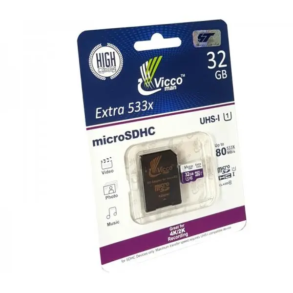 کارت حافظه ویکو من مدل microSDHC Vicco Man Extre533X UHS-I U1 Class 10 80MBps – 32GB Vicco man Viccoman microSDHC UHS-I U1-533X 32GB