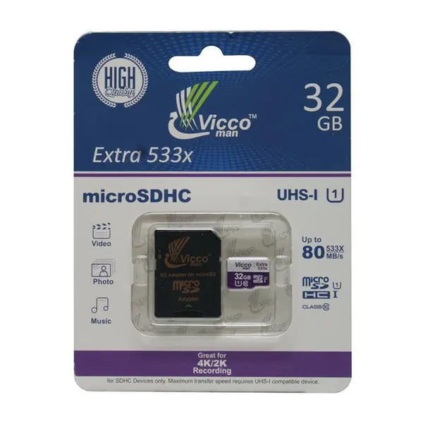 کارت حافظه ویکو من مدل microSDHC Vicco Man Extre533X UHS-I U1 Class 10 80MBps – 32GB Vicco man Viccoman microSDHC UHS-I U1-533X 32GB