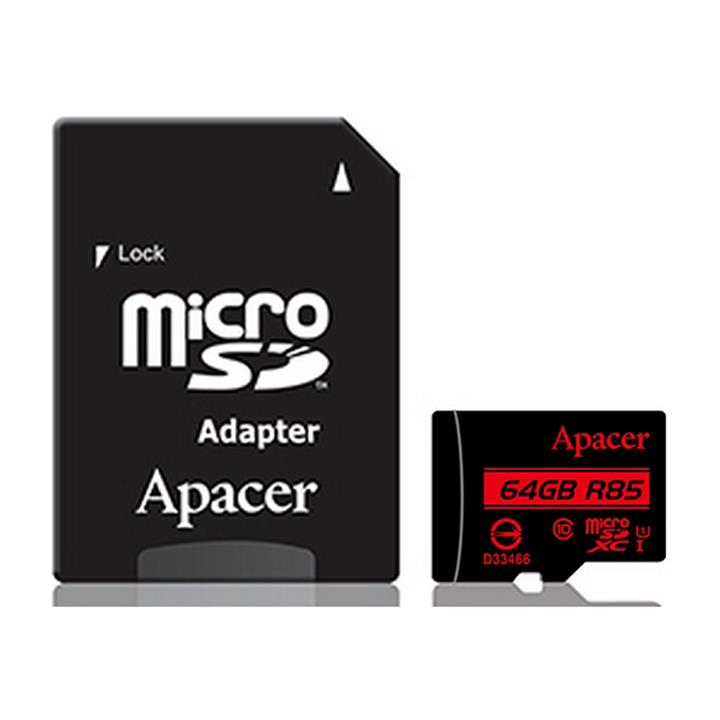 کارت حافظه microSDXC اپیسر کلاس 10 استاندارد UHS-I U1 سرعت 85MBps همراه با آداپتور SD ظرفیت 64 گیگابایت Apacer UHS-I U1 Class 10 85MBps microSDXC With Adapter - 64GB