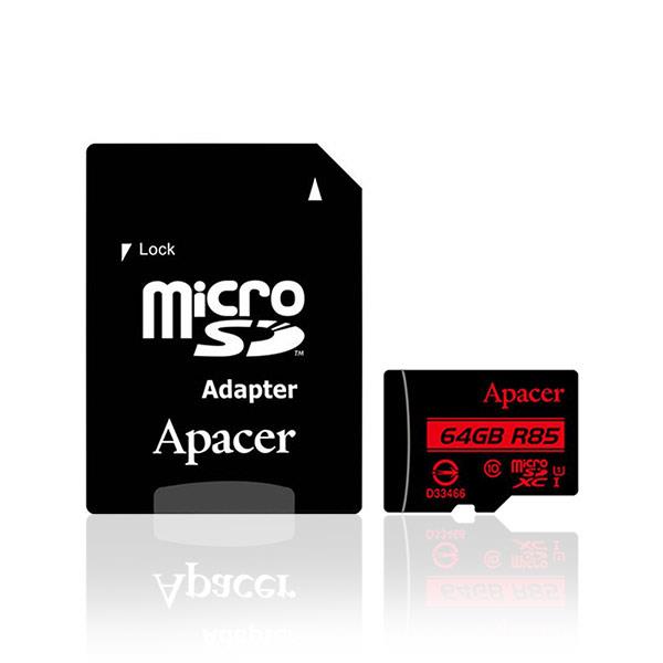 کارت حافظه microSDXC اپیسر کلاس 10 استاندارد UHS-I U1 سرعت 85MBps همراه با آداپتور SD ظرفیت 64 گیگابایت Apacer UHS-I U1 Class 10 85MBps microSDXC With Adapter - 64GB