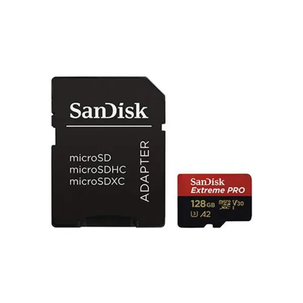 کارت حافظه microSDXC سن دیسک مدل Extreme PRO کلاس A2 استاندارد UHS-I U3 سرعت 170MBs ظرفیت 128 گیگابایت SANDISK Extreme PRO IPM UHS-I U3 Class A2 170MBps microSDXC 128GB