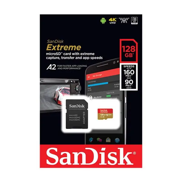 کارت حافظه microSDXC سن دیسک مدل Extreme PRO کلاس A2 استاندارد UHS-I U3 سرعت 170MBs ظرفیت 128 گیگابایت به همراه آداپتور SD Sandisk Extreme PRO UHS-I U3 Class A2 170MBps microSDXC With Adapter - 128GB - 2