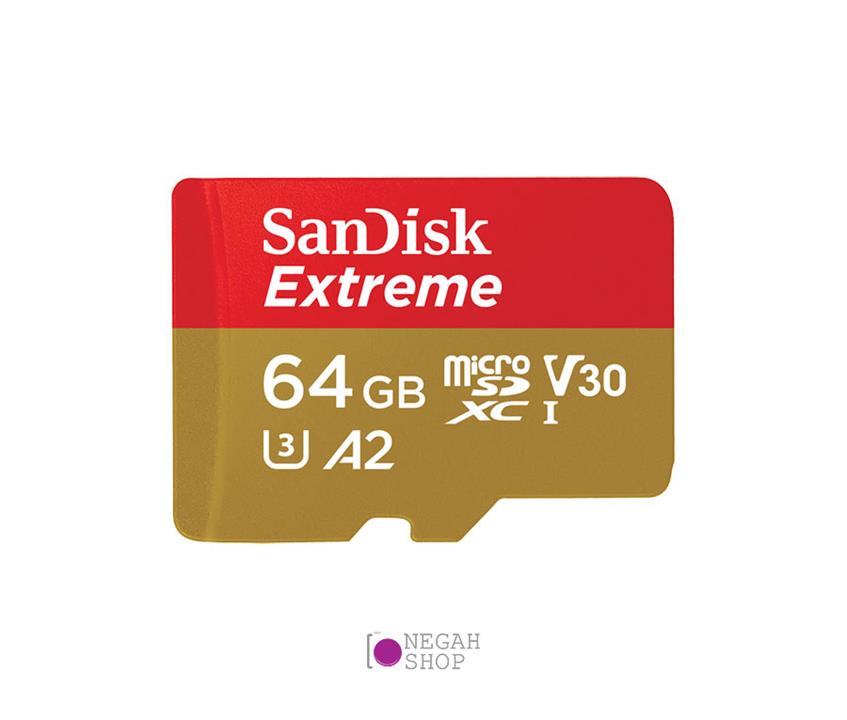 کارت حافظه microSDXC سن دیسک مدل Extreme V30 کلاس A2 استاندارد UHS-I U3 سرعت 100MBps 667X همراه با آداپتور SD ظرفیت 64 گیگابایت Sandisk Extreme V30 UHS-I U3 Class A2 100MBps 667X microSDXC With Adapter - 64GB