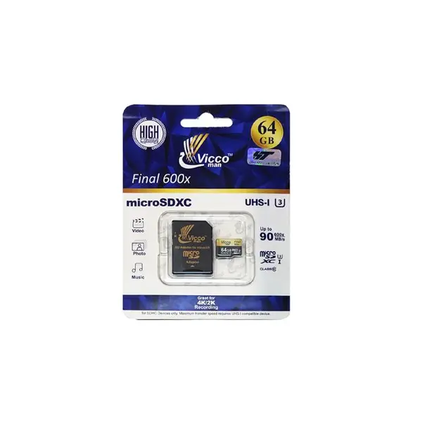 کارت حافظه microSDXC ویکو من مدل Final 600X کلاس 10 استاندارد UHS-I U3 سرعت 90MBps ظرفیت 64گیگابایت همراه با آداپتور SD -