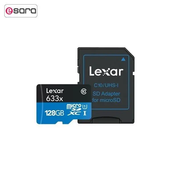 کارت حافظه microSDXC لکسار مدل High-Performance کلاس 10 استاندارد UHS-I U1 سرعت 95MBps 633X همراه با آداپتور SD ظرفیت 128 گیگابایت Lexar High-Performance UHS-I U1 Class 10 95MBps 633X microSDXC With Adapter - 128GB