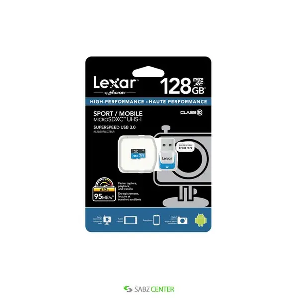 کارت حافظه microSDXC لکسار مدل High-Performance کلاس 10 استاندارد UHS-I U1 سرعت 95MBps 633X همراه با آداپتور SD ظرفیت 128 گیگابایت Lexar High-Performance UHS-I U1 Class 10 95MBps 633X microSDXC With Adapter - 128GB