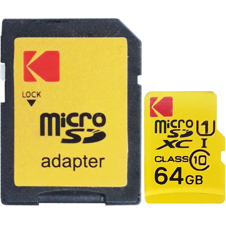 کارت حافظه MicroSDXC کداک مدل Premium Performance کلاس 10 استاندارد UHS-I U1 سرعت 85MBps ظرفیت 64 گیگا بایت به همراه آداپتور SD Kodak Premium Performance UHS-I U1 Class 10 85MBps microSDXC 64GB With SD Adapter